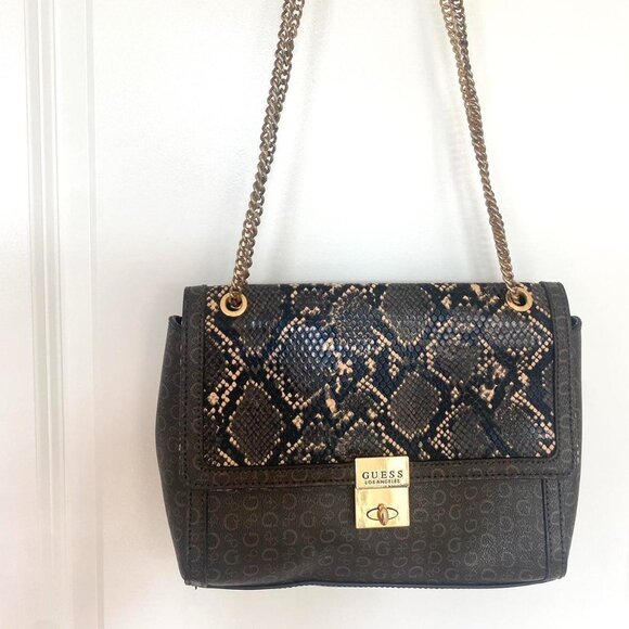 Vintage Guess Leather Purse Snakeskin Logo Chain READ - Picture 1 of 8